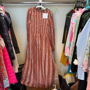 Marie Oliver Rust Floral Long Sleeve Dress